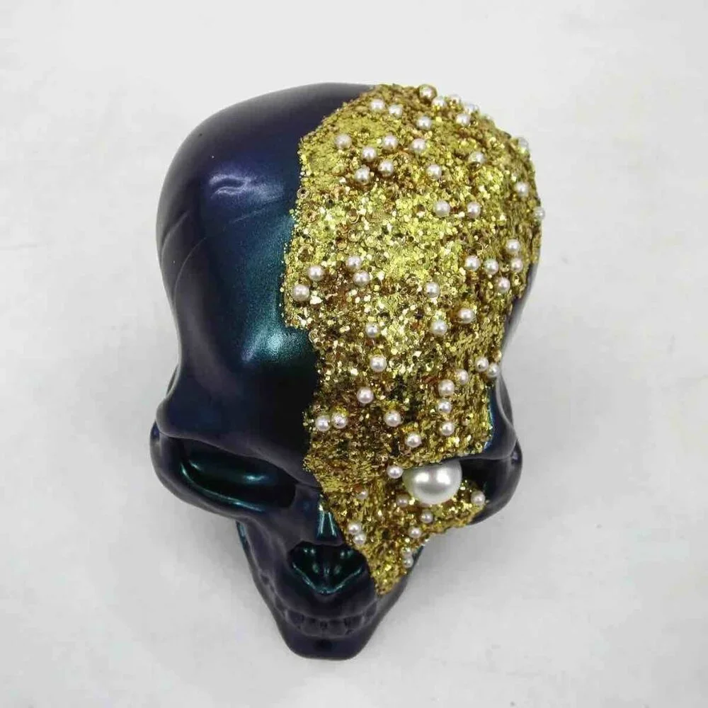 Target Bullseye’s Playground Halloween Decor Skull Metallic Blue Gold NEW